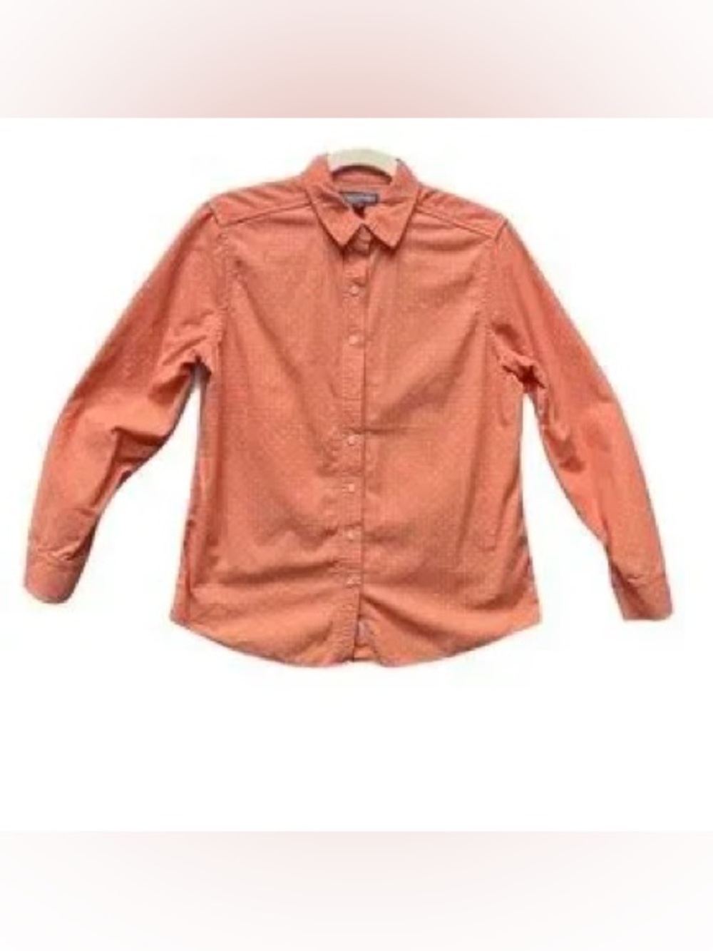 Lands' End Women's Coral Orange Polka Dot Corduroy Long Sleeve Button Blouse